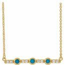 Genuine Turquoise Necklace in 14 Karat Yellow Gold Turquoise & 1/8 Carat Diamond Bar 16