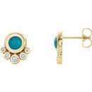Genuine Turquoise Earrings in 14 Karat Yellow Gold Turquoise & 1/8 Carat Diamond Earrings