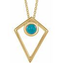Genuine Turquoise Necklace in 14 Karat Yellow Gold Turquoise Cabochon Pyramid 24