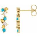 Multi-Gemstone Earrings in 14 Karat Yellow Gold Turquoise, Honey Topaz & 1/10 Carat Diamond Scattered Bar Earrings