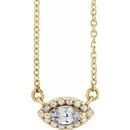 Genuine Sapphire Necklace in 14 Karat Yellow Gold White Sapphire & .05 Carat Diamond Halo-Style 18