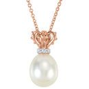 14 Karat Rose Gold & White Freshwater Pearl & .015 Carat Diamond Crown 18