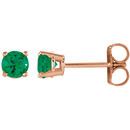 14 Karat Rose Gold 4mm Round Emerald Earrings