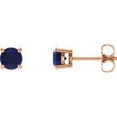 14 Karat Rose Gold 5mm Round Blue Sapphire Earrings