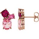 14 Karat Rose Gold Baby Pink Topaz, Rhodolite Garnet & Pink Tourmaline Earrings