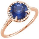 Genuine Chatham Created Sapphire Ring in 14 Karat Rose Gold Chatham Created Created Genuine Sapphire & .05 Carat Diamond Ring
