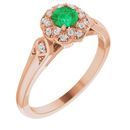 Genuine Emerald Ring in 14 Karat Rose Gold Emerald & 0.10 Carat Diamond Ring