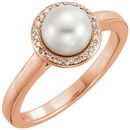 Genuine 14 Karat Rose Gold Freshwater Pearl & .06 Carat Diamond Halo-Style Ring