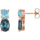 14 Karat Rose Gold London Blue Topaz, Swiss Blue Topaz & .01 Carat Diamond Earrings