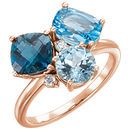 14 Karat Rose Gold Swiss, London, & Sky Blue Topaz & .05 Carat Diamond Ring