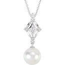 Quality 14 KT White Gold Freshwater Cultured Pearl & 0.10 Carat TW Diamond 18