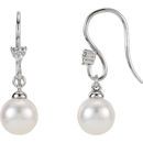 Buy 14 Karat White Gold .05 Carat Diamond and Freshwater Pearl Dangle Earrings
