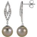 Genuine 14 Karat White Gold Tahitian Pearl & 0.25 Carat Diamond Earrings