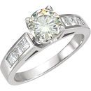 14 KT White Gold 6.5mm Round Forever Classic Moissanite & 5/8 Carat TW Diamond Engagement Ring