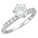 14 KT White Gold 6.5mm Round Forever Classic Moissanite Accented Engagement Ring