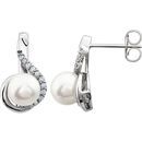 Cultured Freshwater Pearl Earrings in 14 Karat White Gold 7-7.5mm Freshwater Pearl & 0.20 Carat Diamond Earrings