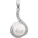 White Cultured Freshwater Pearl Pendant in 14 Karat White Gold Freshwater Cultured Pearl & 0.12 Carat Diamond Pendant