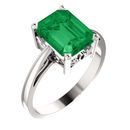 Genuine Chatham Created Emerald Ring in 14 Karat White Gold 9x7mm Scroll Setting Ring Mounting