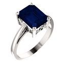 Genuine Chatham Created Sapphire Ring in 14 Karat White Gold 9x7mm Scroll Setting Ring Mounting