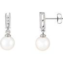 14 Karat White Gold Akoya Pearl & 0.12 Carat Diamond Earrings