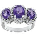 Excellent 14 KT White Gold Oval Genuine Amethyst & .04 Carat TW Diamond Ring