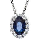 Genuine  14 Karat White Gold Blue Sapphire & 0.17 Carat Diamond 18