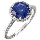 Genuine Chatham Created Sapphire Ring in 14 Karat White Gold Chatham Created Genuine Sapphire & .05 Carat Diamond Ring
