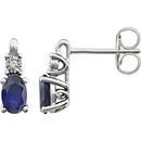 14 Karat White Gold Blue Sapphire & .02 Carat Diamond Accented Earrings