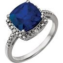 Genuine Chatham Created Sapphire Ring in 14 Karat White Gold Created Genuine Sapphire & .03 Carat Diamond Ring
