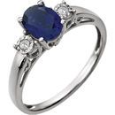 Genuine Chatham Created Sapphire Ring in 14 Karat White Gold Created Genuine Sapphire & .04 Carat Diamond Ring