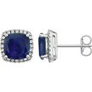 14 Karat White Gold Blue Sapphire & .06 Carat Diamond Earrings