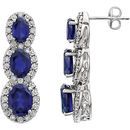 14 Karat White Gold Blue Sapphire & .07 Carat Diamond 3-Stone Earrings