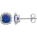 14 Karat White Gold Blue Sapphire & 0.10 Carat Diamond Earrings