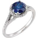 Genuine Chatham Created Sapphire Ring in 14 Karat White Gold Created Genuine Sapphire & 0.17 Carat Diamond Ring