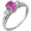Genuine Chatham Created Sapphire Ring in 14 Karat White Gold Created Pink Sapphire & .04 Carat Diamond Ring