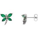 14 Karat White Gold Emerald & .04 Carat Diamond Earrings