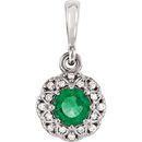 14 Karat White Gold Emerald & .04 Carat Diamond Halo-Style Pendant
