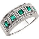 Genuine Emerald Ring in 14 Karat White Gold Emerald & 0.40 Carat Diamond Ring