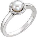 14 Karat White Gold Freshwater Pearl & .05 Carat Diamond Halo-Style Ring