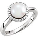 14 Karat White Gold Genuine Freshwater Pearl & .07 Carat Diamond Halo-Style Ring