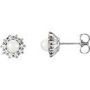 14 Karat White Gold Freshwater Pearl & 0.33 Carat Diamond Earrings