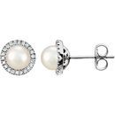 Cultured Freshwater Pearl Earrings in 14 Karat White Gold Freshwater Cultured Pearl & 0.12 Carat Diamond Earrings