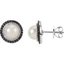 Shop 14 KT White Gold Freshwater Cultured Pearl with 0.50 Carat TW Black & White Diamond Earrings