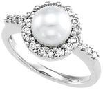 14 KT White Gold Pearl & 1/3 Carat TW Diamond Ring Size 4.5