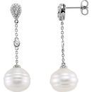 14 KT White Gold South Sea Cultured Pearl & 1/4 Carat TW Diamond Earrings