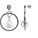 14 KT White Gold South Sea Cultured Pearl & 2 1/2 CTW Black & White Diamond Earrings