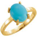 Genuine Turquoise Ring in 14 Karat Yellow Gold 10x8mm Oval Turquoise Cabochon Ring