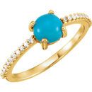 Genuine Turquoise Ring in 14 Karat Yellow Gold 6mm Round Cabochon Turquoise & 0.12 Carat Diamond Ring
