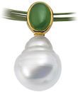 14 KT Yellow Gold 8x6mm Oval Nephrite Jade Semi-set Pendant for Pearl