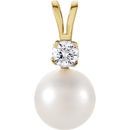 White Cultured Akoya Pearl Pendant in 14 Karat Yellow Gold Akoya Cultured Pearl & .10 Carat Diamond Pendant